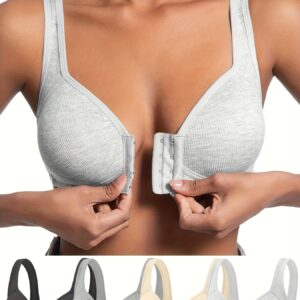 4pcs Seamless Push-Up Bras – Front Closure, Wirefree & Breathable Nylon (Beige & Black)