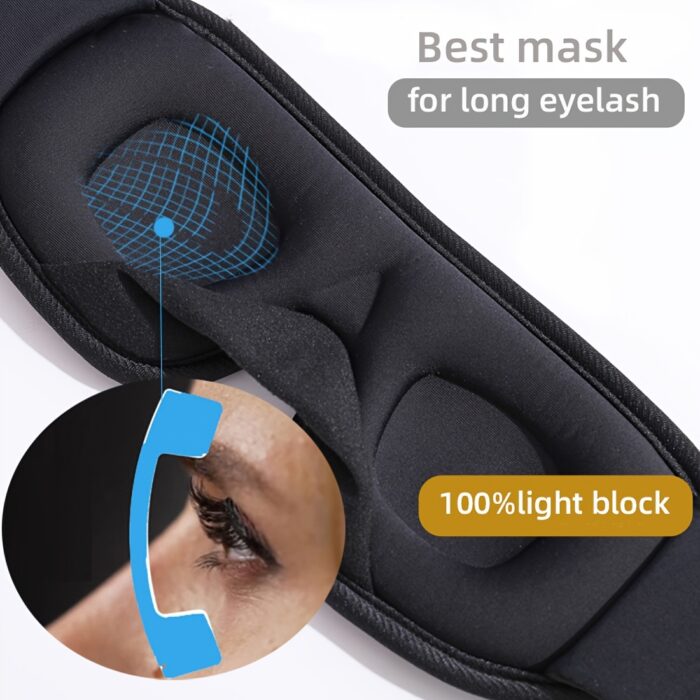 Wireless 3D Sleep Mask Headphones – Bluetooth Eye Mask with No-Pressure Design (Black) - Image 8