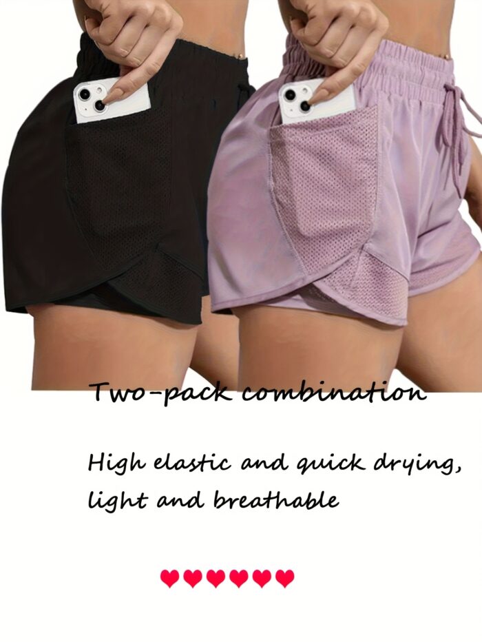 2pcs Women’s Sports Shorts Set – High-Waist, Quick-Dry & Breathable for Yoga & Running - Image 4