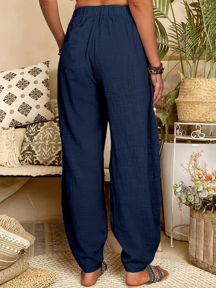 4pcs Women's Lightweight Harem Pants – Elastic Waist, Loose Fit with Pockets (Multi-Color) - Image 7