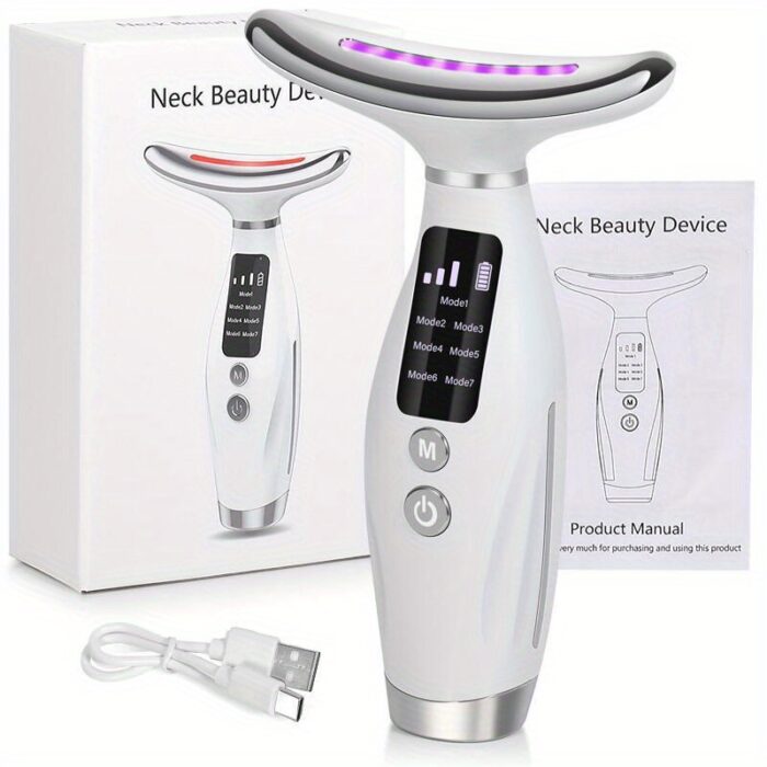 7-Color Neck & Facial Massager – USB Rechargeable LED Skincare Tool with Vibration
