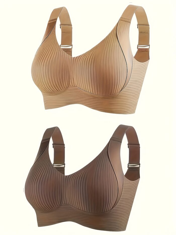 4pcs Seamless Wireless Bras – Full Coverage, Anti-Sag Lift, Ribbed Nylon (Beige/Nude) - Image 7