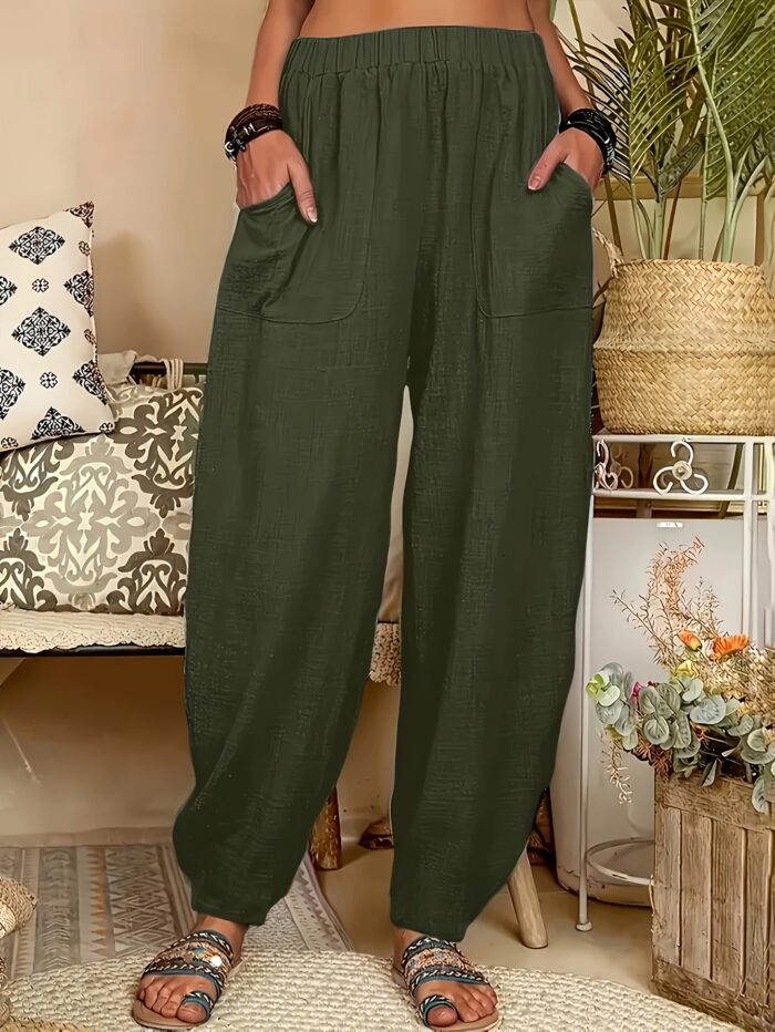 4pcs Women's Lightweight Harem Pants – Elastic Waist, Loose Fit with Pockets (Multi-Color) - Image 8