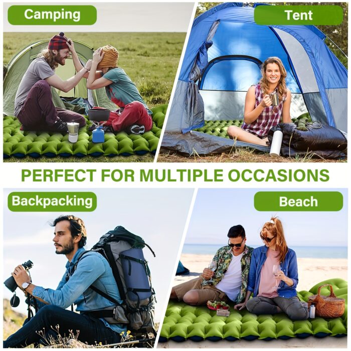 4" Thick Double Sleeping Pad – Self-Inflating Camping Mat with Pillow & Foot Pump - Image 3