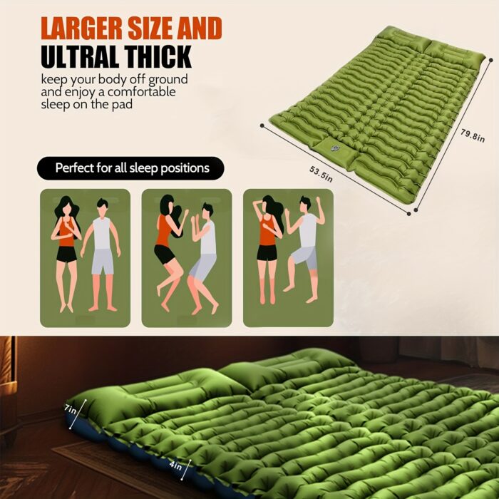 4" Thick Double Sleeping Pad – Self-Inflating Camping Mat with Pillow & Foot Pump - Image 4