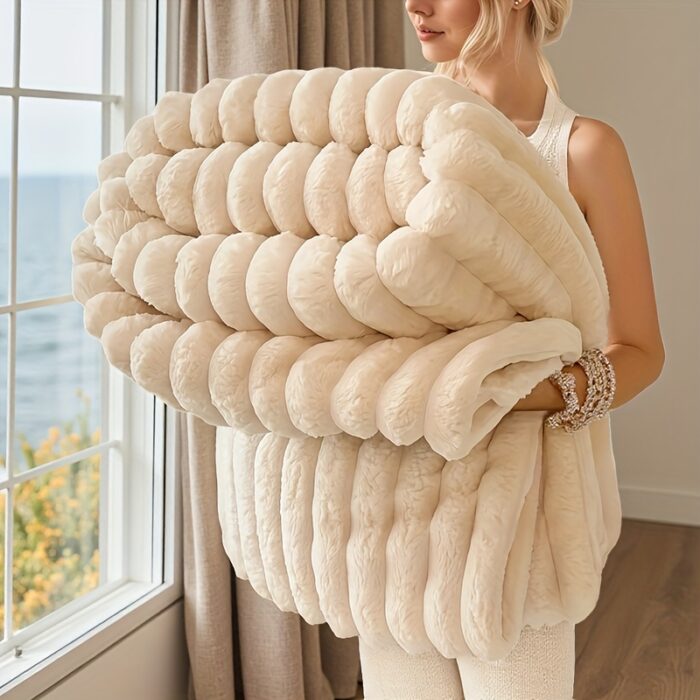 Ultra-Soft Faux Rabbit Fur Throw Blanket – Machine Washable, All-Season Decorative Throw - Image 4
