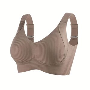 4pcs Seamless Wireless Bras – Full Coverage, Anti-Sag Lift, Ribbed Nylon (Beige/Nude)