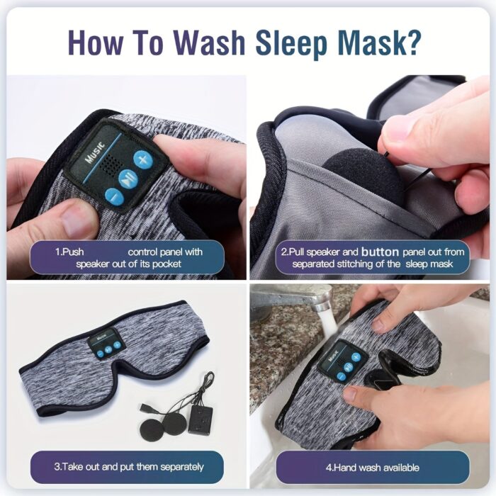 Wireless 3D Sleep Mask Headphones – Bluetooth Eye Mask with No-Pressure Design (Black) - Image 10