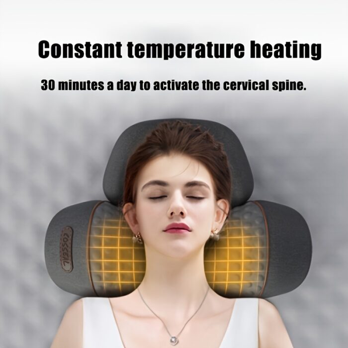 Heated Ergonomic Neck Pillow – Contoured Design, Thermostatic Heating & 3 Vibration Modes (Gray) - Image 3
