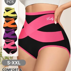 4pcs Tummy Control Panties – High-Waisted Shaping Briefs with Mesh & Cross Waistband