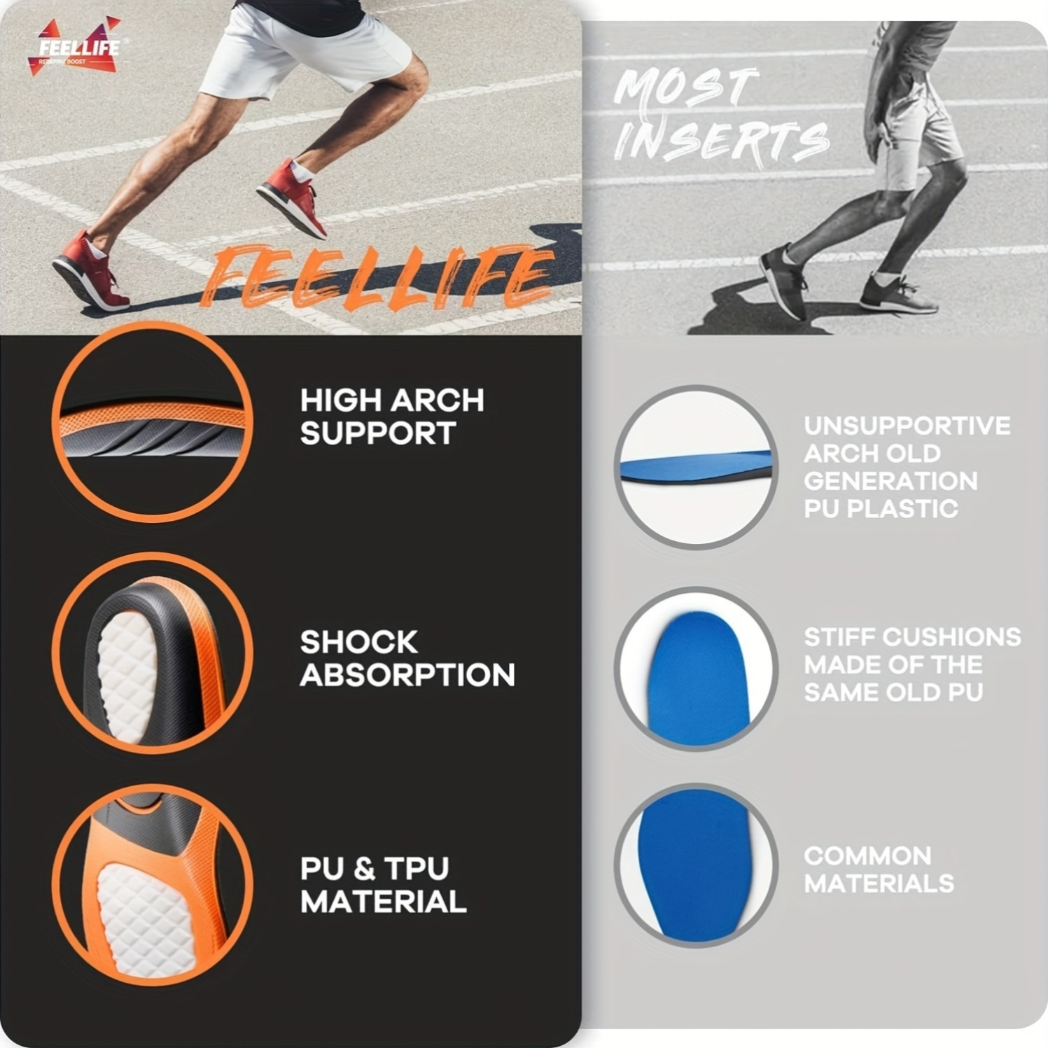High Arch Support Insoles 300lb+ – Shock-Absorbing Inserts for Flat Feet, Work & Sports - Image 3