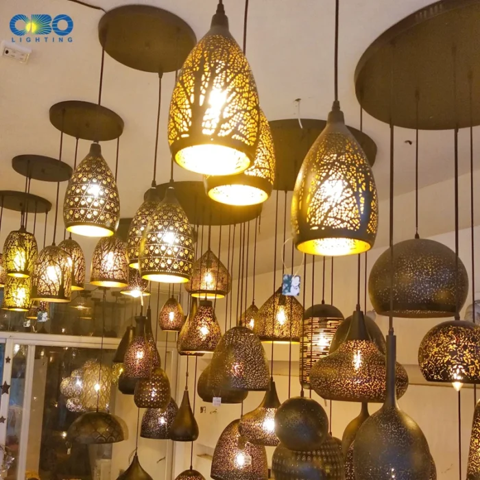 Vintage Black Iron Pendant Lamp – Etched Lampshade for Bar, Teahouse & Restaurant Lighting - Image 2