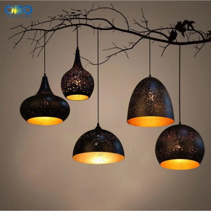 Vintage Black Iron Pendant Lamp – Etched Lampshade for Bar, Teahouse & Restaurant Lighting - Image 3