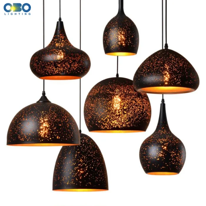 Vintage Black Iron Pendant Lamp – Etched Lampshade for Bar, Teahouse & Restaurant Lighting