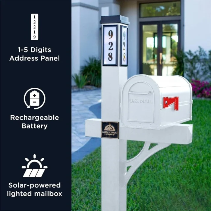 Two-Door Premium Aluminum Mailbox with Solar Address Light – Illuminated House Numbers - Image 2
