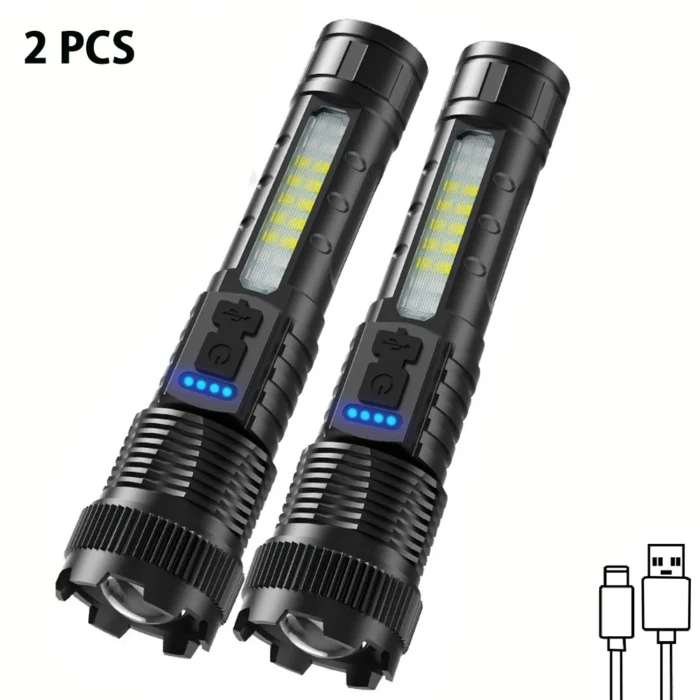2pcs Rechargeable Zoomable Flashlights – Super Bright LED for Camping & Emergency Use - Image 7