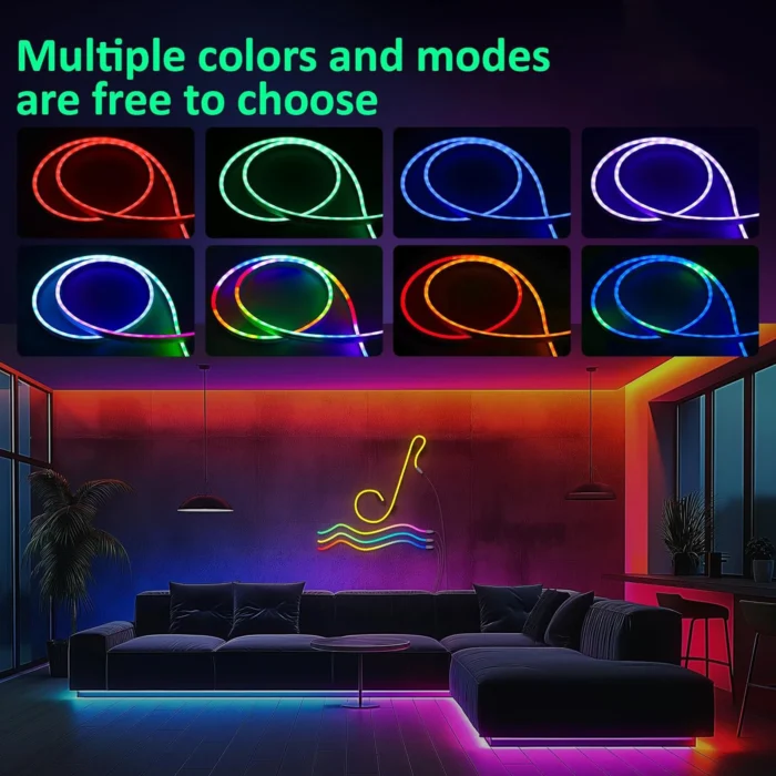 Neon Rope LED Strip Lights – Waterproof IP67, Music Sync & Remote Control for Living Room - Image 3