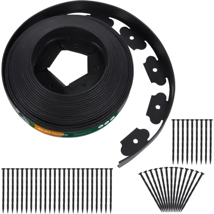No-Dig Garden Edging Kit – 2" Black Landscape Border with 72 Spikes - Image 2