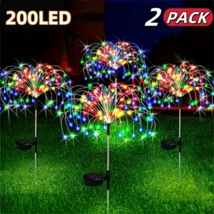 2 Pack Outdoor Solar Garden Lights – 120/150 LED Copper Wire Fireworks Lamp, 8 Modes