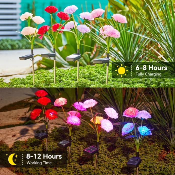 4-Pack Solar Flower Lights – Larger Realistic Flowers for Garden, Patio & Yard Decor - Image 2