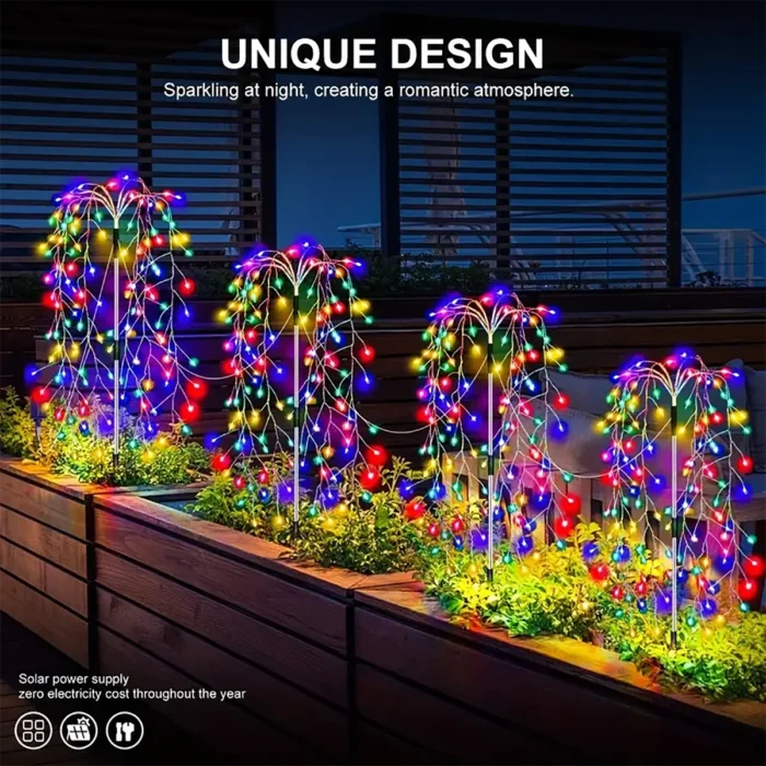 4-Pack 680LED Christmas Solar Firecracker Fireworks Lights – Outdoor Yard & Garden Decor - Image 4