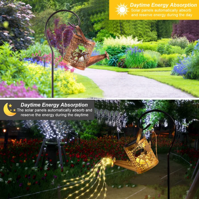 LED Solar Garden Kettle Light – Warm Waterproof Hanging Lantern, IP65 Shower Watering Can Design - Image 3
