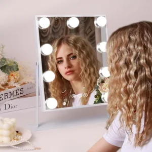 Illuminated Vanity Mirror – 9 LED Bulbs, 10x Magnifier, 3 Light Modes & 360° Swivel
