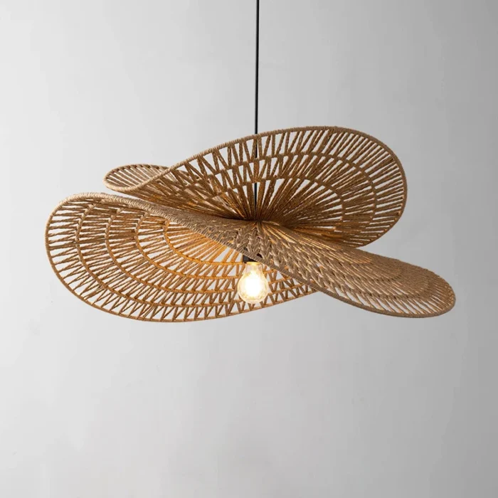 Vintage Rattan Hemp Rope Chandelier – Handmade Pendant Light for Living, Dining & Bedroom