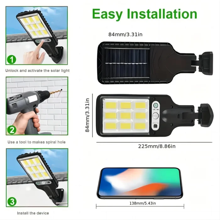 1/2/4-Pack Solar Street Lights – 108 COB LED with Remote & Motion Sensor, 3 Adjustable Modes - Image 6