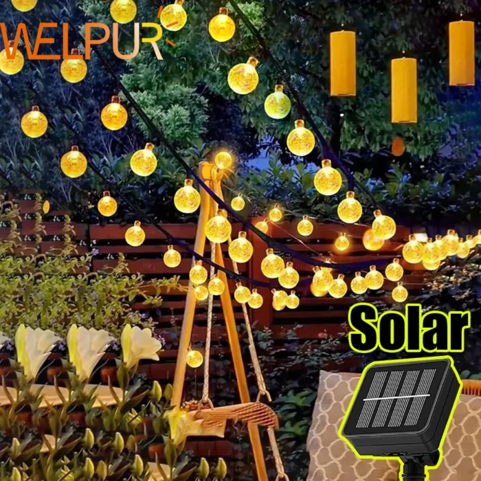 Solar Bubble Ball String Lights – 8 Modes Outdoor Garden & Party Decoration