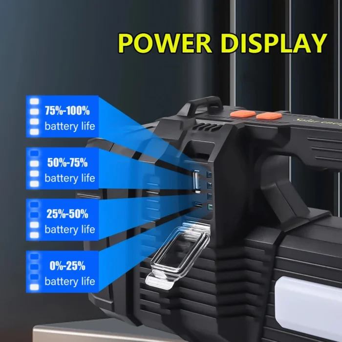 Solar Energy High Power LED Flashlight – Type-C Rechargeable Waterproof for Camping & Hiking - Image 4