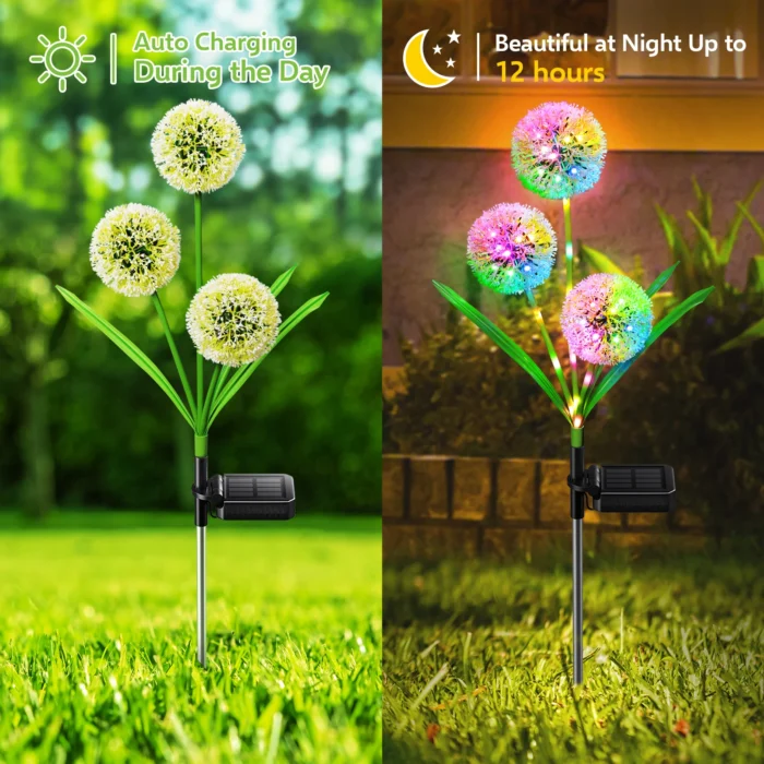 4 Pack Solar Dandelion Garden Lights – 72 LED Colorful Outdoor Decor for Yard & Pathway - Image 2