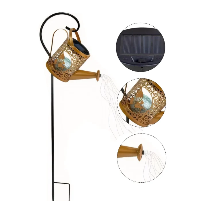 LED Solar Garden Kettle Light – Warm Waterproof Hanging Lantern, IP65 Shower Watering Can Design - Image 5