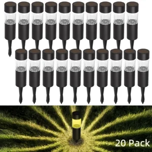 20 Pack Small Solar Pathway Lights – 3000K Warm White, Dusk to Dawn Auto On/Off
