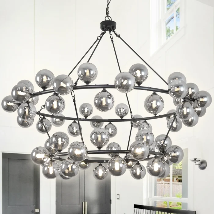 Large Tiered Chandelier – Dimmable Wagon Wheel Design for High Ceilings & Living Room