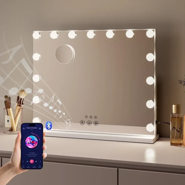 Bluetooth Makeup Mirror with LED – 3 Light Modes, Smart Touch Control & USB Charging