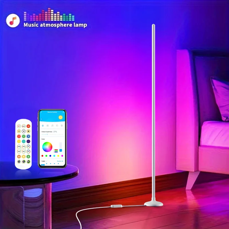 1 Pack Elegant White Corner Floor Lamp – RGB Color Changing with App & Remote Control