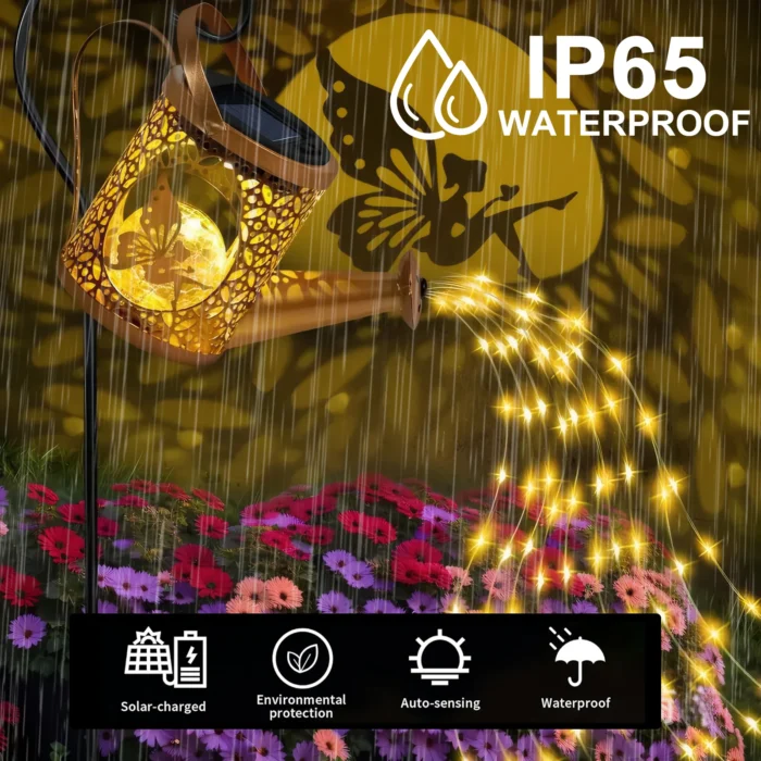 LED Solar Garden Kettle Light – Warm Waterproof Hanging Lantern, IP65 Shower Watering Can Design - Image 4