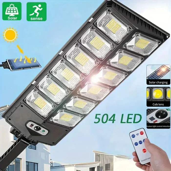 504 LED Ultra-Bright Solar Street Light – Wide Angle, Motion Sensor, Remote Control, Waterproof - Image 2