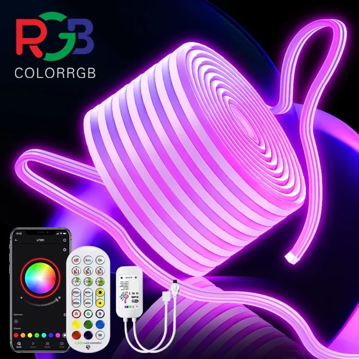 Neon Rope LED Strip Lights – Waterproof IP67, Music Sync & Remote Control for Living Room