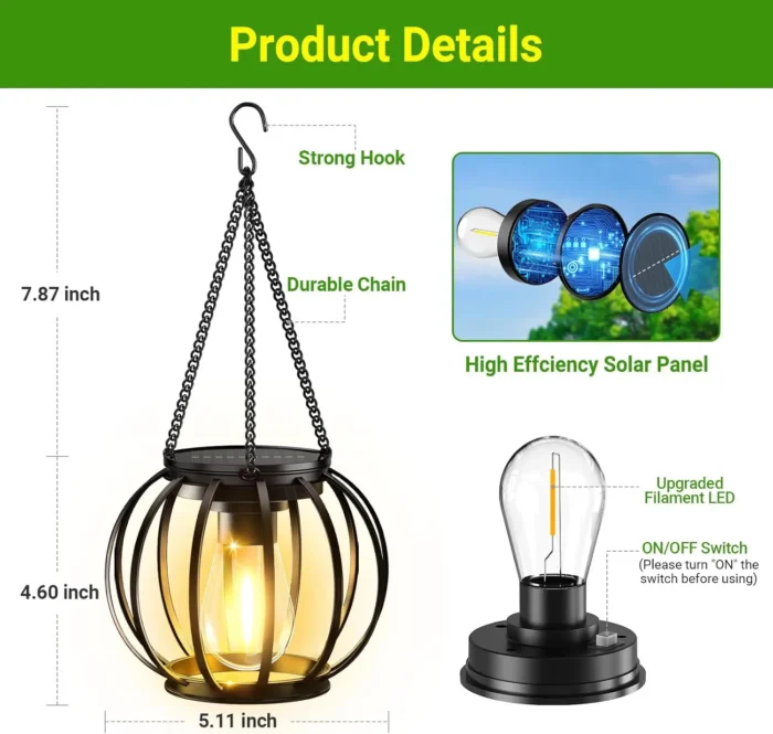 2-Pack Hanging Solar Lights – Bright Orb Design with Auto On/Off for Garden, Yard & Patio - Image 3