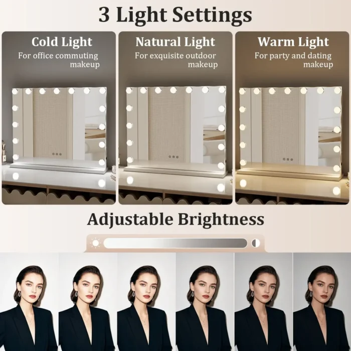 Bluetooth Makeup Mirror with LED – 3 Light Modes, Smart Touch Control & USB Charging - Image 2