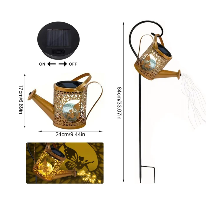 LED Solar Garden Kettle Light – Warm Waterproof Hanging Lantern, IP65 Shower Watering Can Design - Image 6