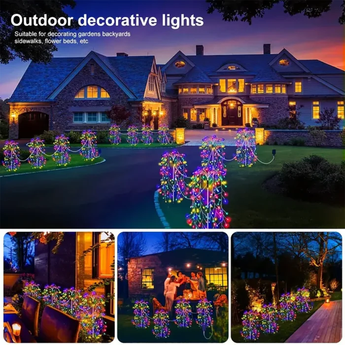 4-Pack 680LED Christmas Solar Firecracker Fireworks Lights – Outdoor Yard & Garden Decor - Image 6