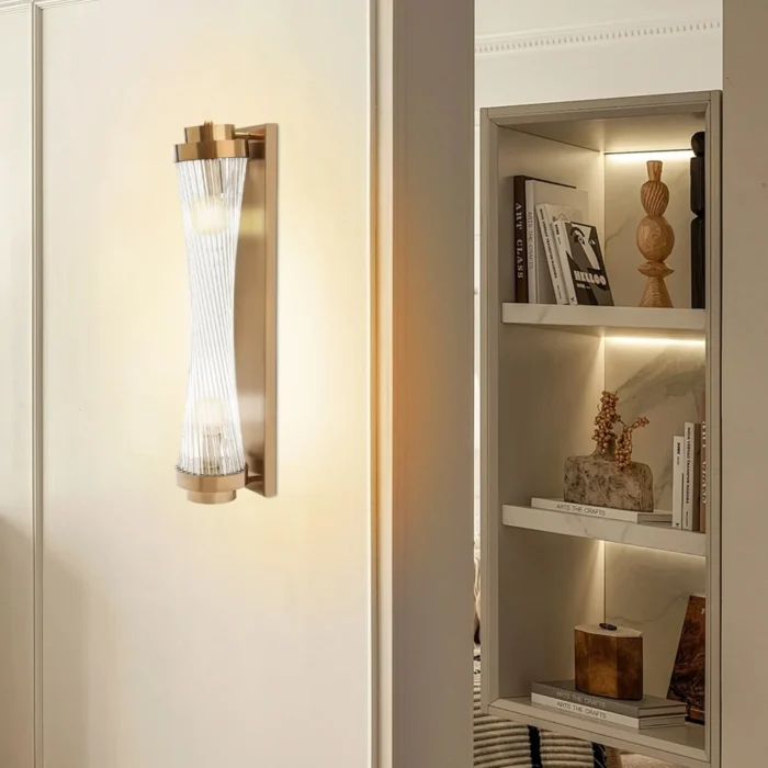 Modern Brass Wall Sconce – Indoor Vanity Light with Clear Glass for Bathroom & Bedroom - Image 3