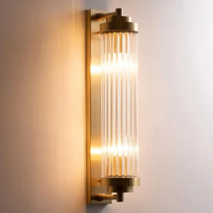 Modern Brass Wall Sconce – Indoor Vanity Light with Clear Glass for Bathroom & Bedroom