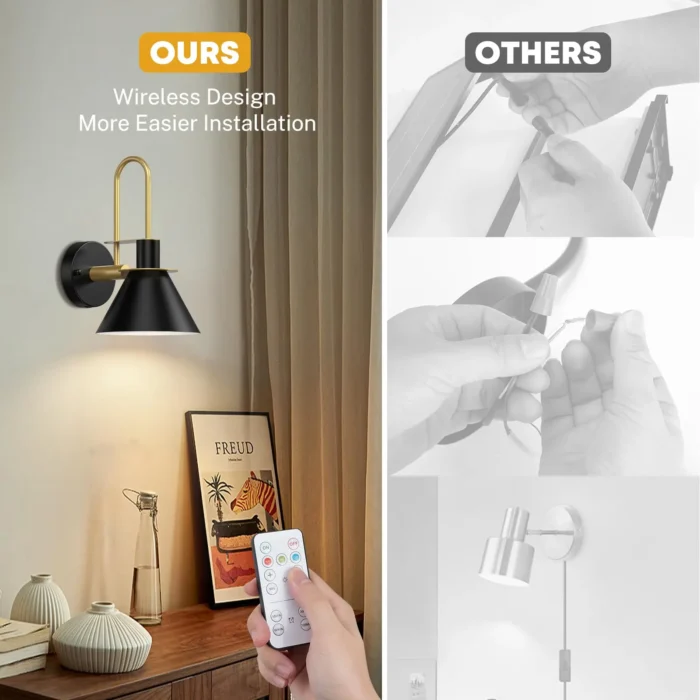 Set of 2 Black Rechargeable Wall Sconces – Wireless Battery Operated, No Hardwiring Needed - Image 5