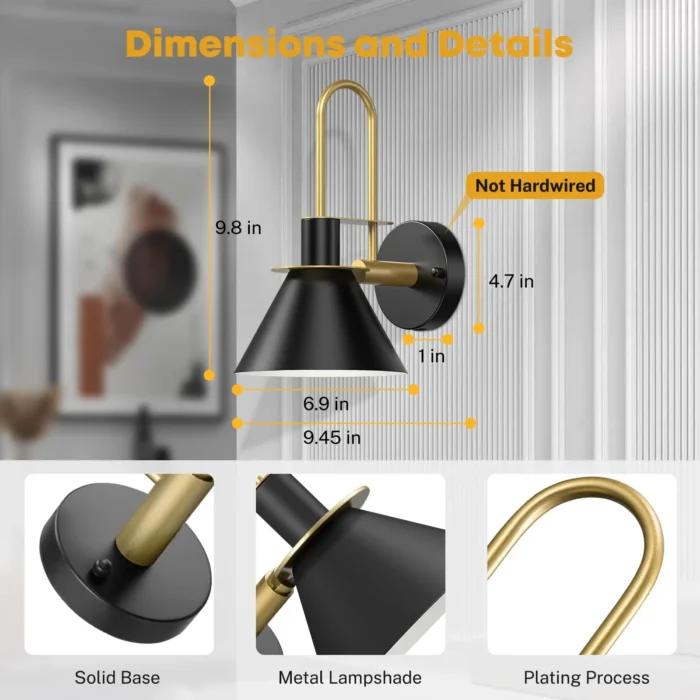 Set of 2 Black Rechargeable Wall Sconces – Wireless Battery Operated, No Hardwiring Needed - Image 2