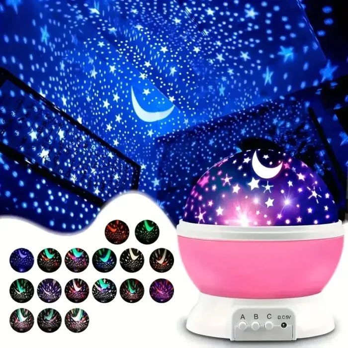 USB Starry Night Light Projector – 360° Rotating with Moon, Stars & 9 Color Modes - Image 4