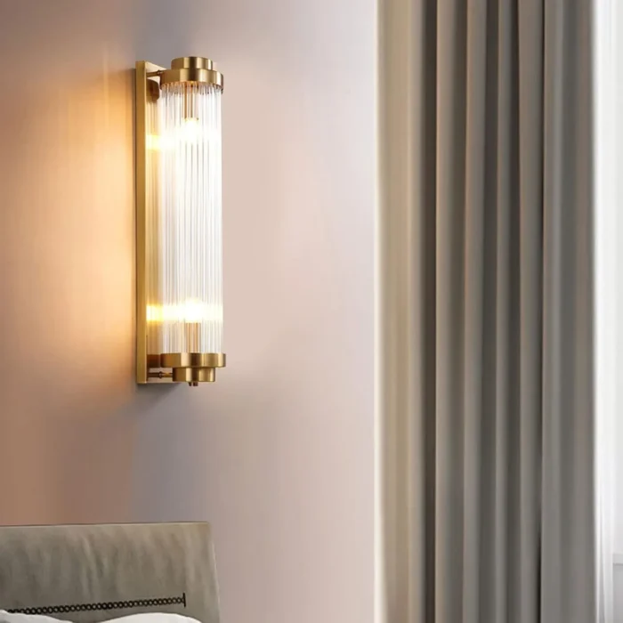 Modern Brass Wall Sconce – Indoor Vanity Light with Clear Glass for Bathroom & Bedroom - Image 4